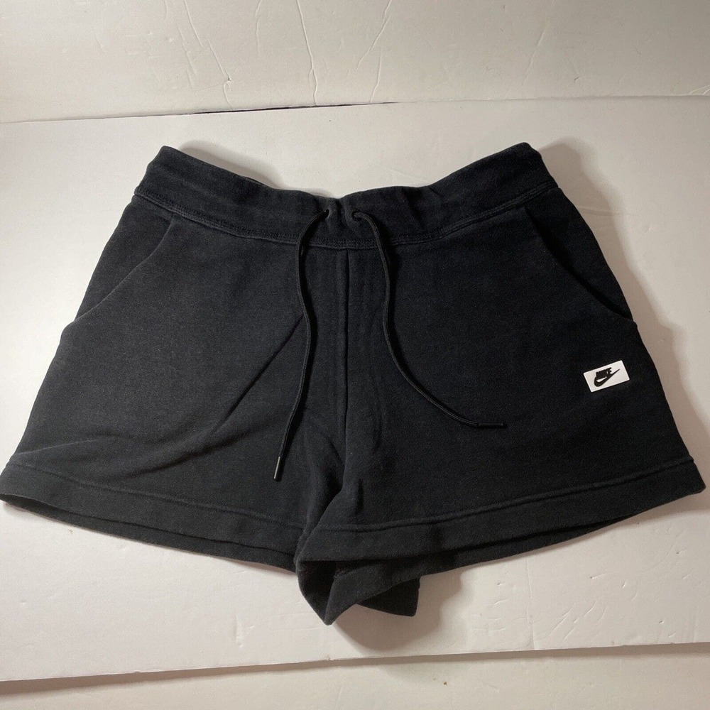 Nike Women’s M Black Sweat Shorts Jogging Running Reverse Terry Rubber Logo